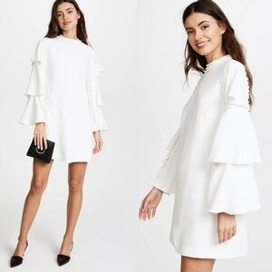 Alexis Marianne Dress in Ivory ruffle tiered sleeve high neck medium m